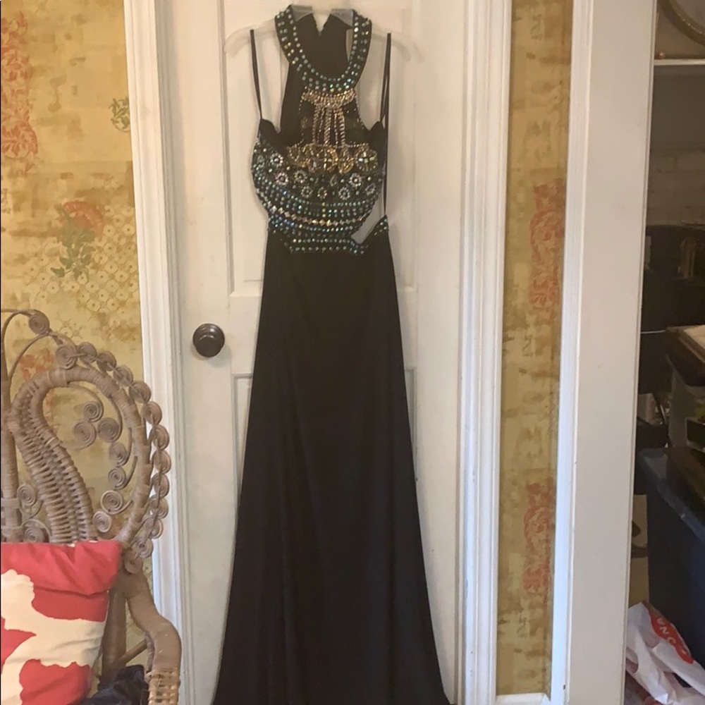 Black floor length backless dress